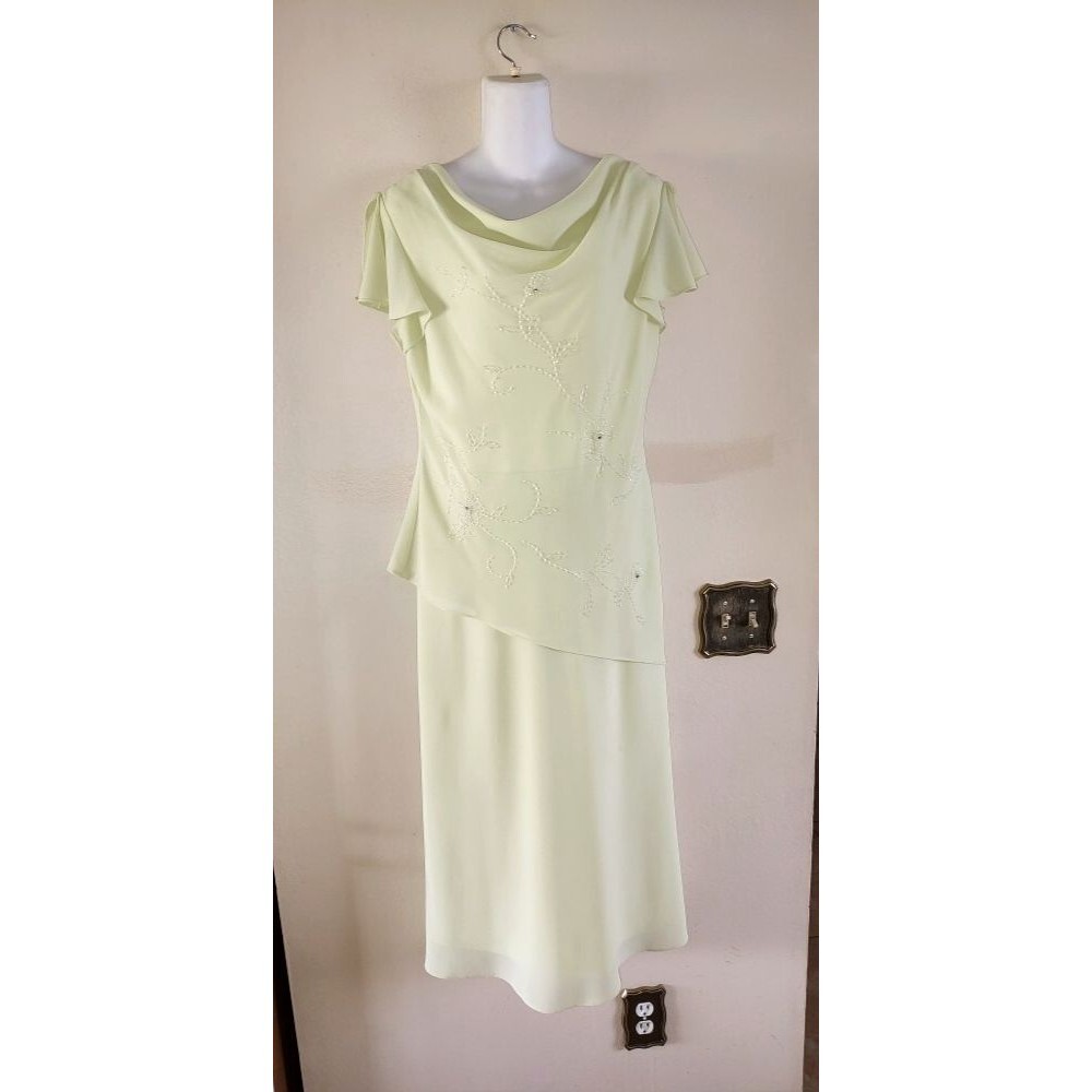 Women's En Focus Studio Party Light Yellowish Green Midi Dress Size 8